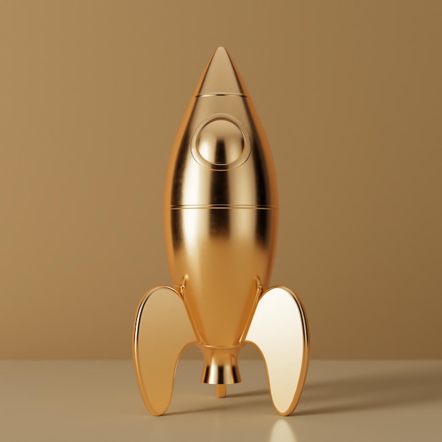 Renderização em 3D de Toy Cartoon Golden Rocket