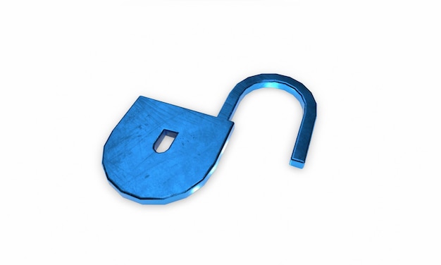 Foto renderização em 3d de um botão de ícone quadrado branco cadeado fechado azul isolado em branco