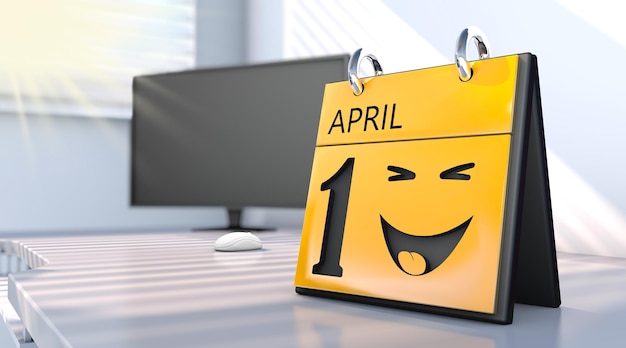 renderização em 3D de um calendário com a data de 1º de abril dia dos tolos