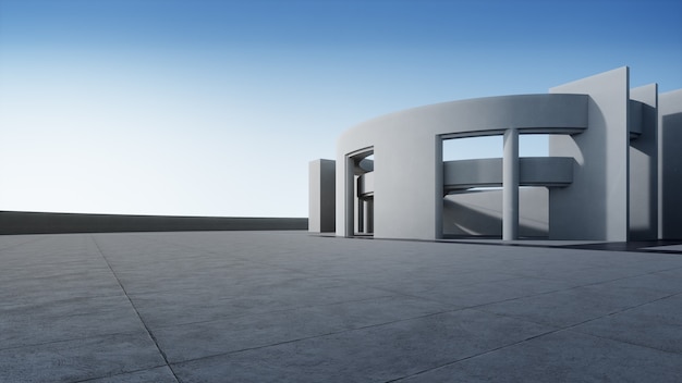 Renderização em 3d de um edifício curvo branco abstrato