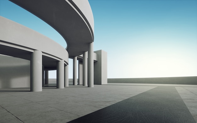 Renderização em 3D de um edifício curvo branco abstrato