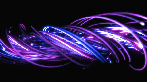 renderização em 3D de um fundo abstrato colorido de cordas linhas fitas fibras ou fios