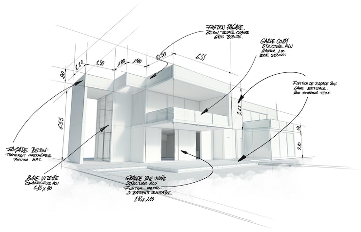 Foto renderização em 3d de um projeto de arquitetura moderna de ponta