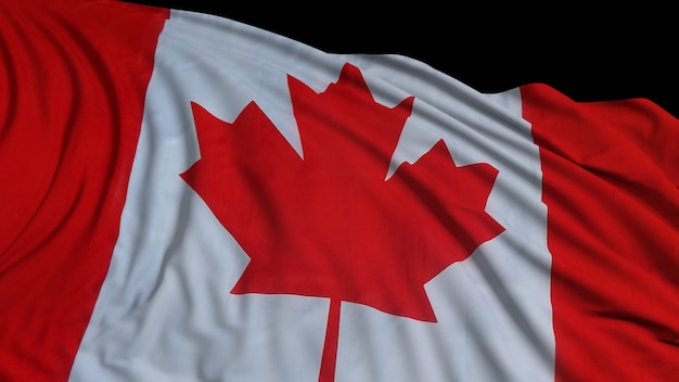 Renderização em 3D de uma bandeira canadense A bandeira se desenvolve suavemente com o vento