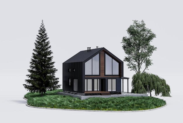 Renderização em 3d de uma casa moderna barnhousestyle