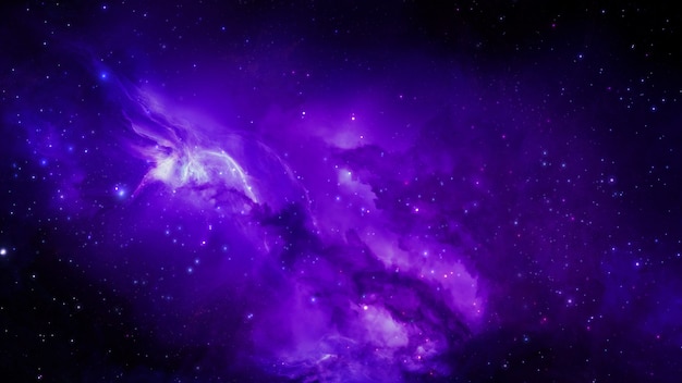 Renderização em 3D de uma nebulosa estelar e aglomerados de gás cósmico de poeira cósmica e constelações no espaço