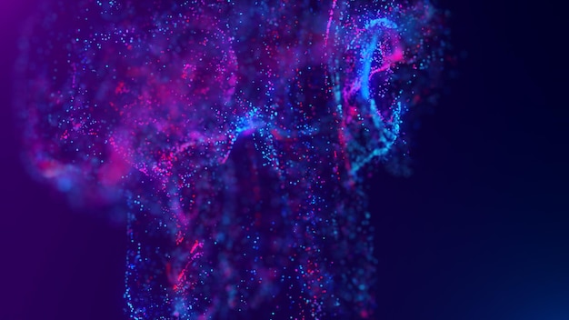 Renderização em 3D de uma nuvem abstrata vibrante multicolorida de partículas no espaço