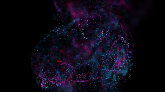 Foto renderização em 3d de uma nuvem abstrata vibrante multicolorida de partículas no espaço