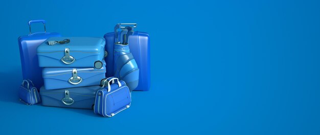 Renderização em 3d de uma pilha de bagagem azul