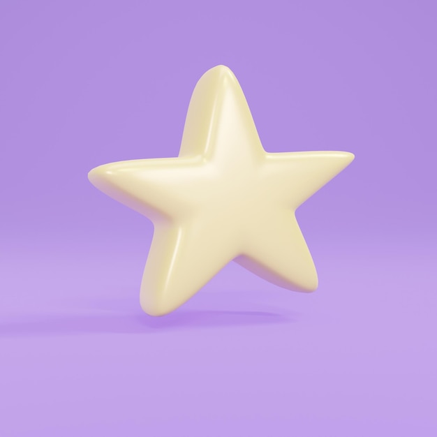 Renderização em 3D de uma única estrela de ouro amarelo em fundo roxo Renderização em 3D estilo de desenho animado