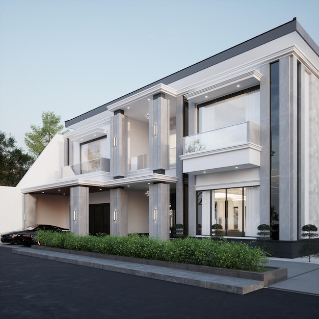 Renderização em 3D Design de Casa Moderna