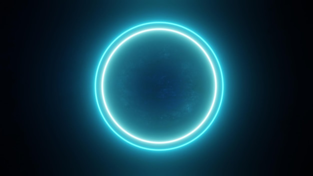 Foto renderização em 3d do círculo azul neon brilhante fundo abstrato claro. ilustração de ficção científica