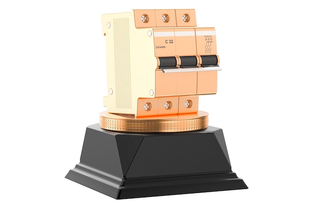 Renderização em 3D do conceito de prêmio dourado do disjuntor