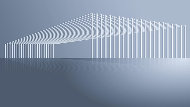 Renderização em 3D do espaço de construção com estrutura de linha prateada e branca