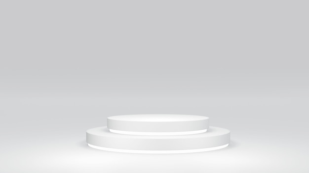 Renderização em 3D do expositor de apresentação de produto em pódio em cilindro branco com luz sob a plataforma
