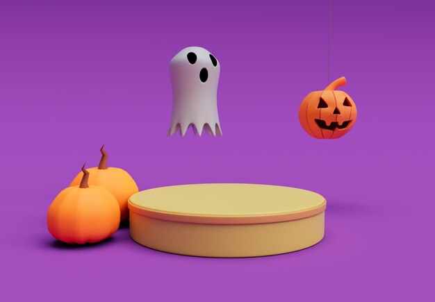 renderização em 3D do fantasma de Halloween, assustador com elemento mínimo de design de fundo de Halloween de abóbora