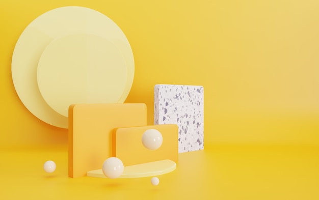 Renderização em 3D do fundo amarelo geométrico abstrato mínimo do pódio