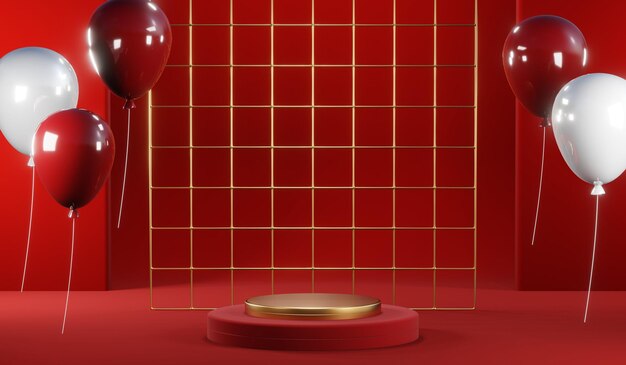 Renderização em 3D do fundo do produto em branco para cosméticos creme Fundo vermelho moderno do pódio