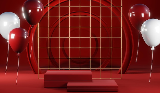 Renderização em 3D do fundo do produto em branco para cosméticos creme Fundo vermelho moderno do pódio