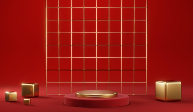 Renderização em 3d do fundo do produto em branco para cosméticos creme fundo vermelho moderno do pódio