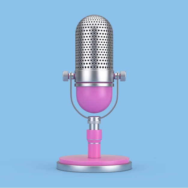 Renderização em 3D do Ícone da Web do Microfone Rosa dos Desenhos Animados