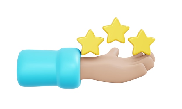 Foto renderização em 3d do ícone de revisão de feedback de estrela isolado no conceito de fundo branco de comentário do cliente e serviço 3d render ilustração estilo de desenho animado