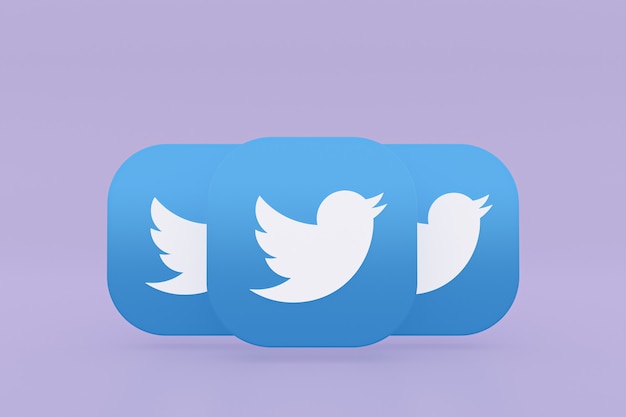 Foto renderização em 3d do logotipo do aplicativo twitter em fundo roxo