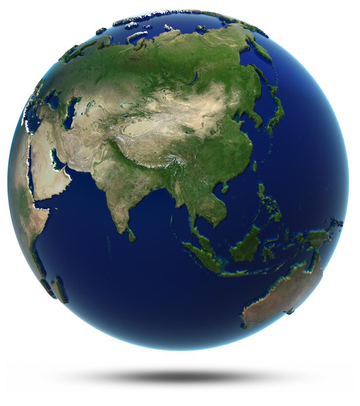 Foto renderização em 3d do mapa do mundo da ásia