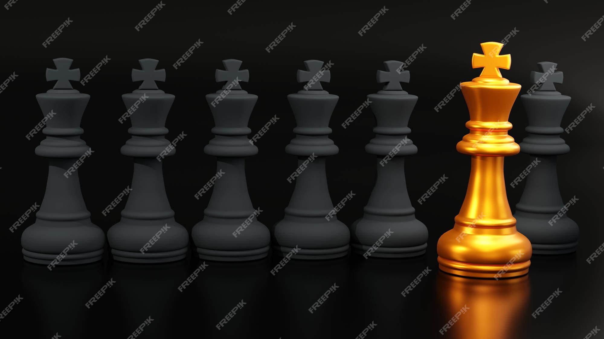 Renderização em 3d do xadrez rei dourado e outro xadrez atreva-se a ser um  conceito diferente