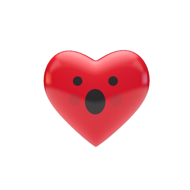 Renderização em 3d em forma de coração vermelho personagem de emoticon emoji