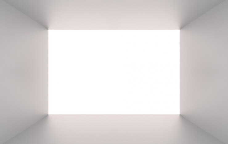 Foto renderização em 3d. furo cinzento simples do túnel da caixa do cubo no fundo branco.