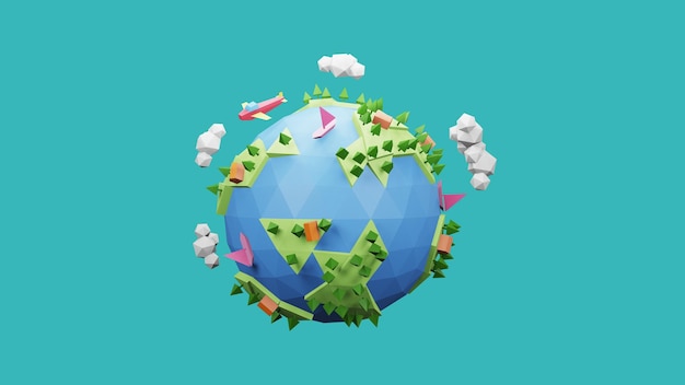 renderização em 3D Globo poligonal Low poly Ilustração de uma terra Ambiente e conceito de dia da terra