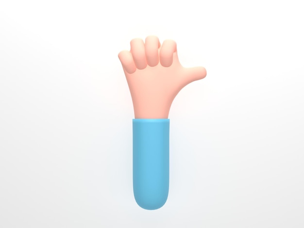 renderização em 3D ilustração 3D A mão do personagem de desenho animado mostra o polegar como gesto isolado no fundo branco