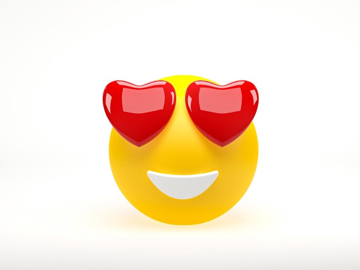 Foto renderização em 3d ilustração 3d emoji fofo amarelo com coração vermelho isolado no fundo branco se apaixonando pelo emoticon