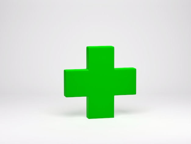 Renderização em 3d ilustração 3d ícone de cruz verde isolado no símbolo de cruz médica de fundo branco