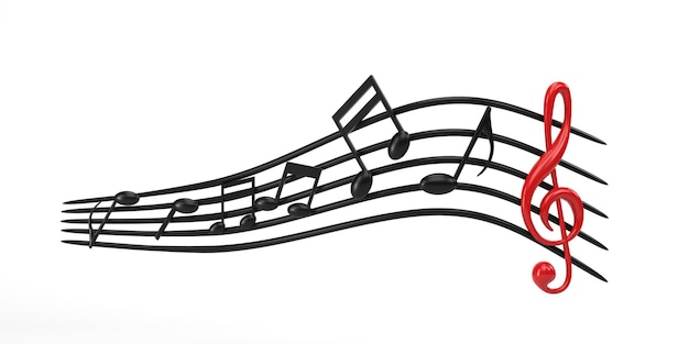 renderização em 3D ilustração 3D Ícone de padrão de linha de pauta de nota musical na melodia de música de fundo branco e conceito de símbolo de melodia