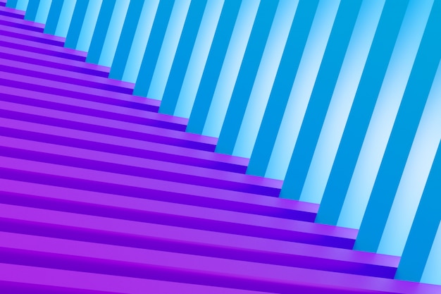 Renderização em 3D. Labirinto volumétrico azul e roxo. Padrão geométrico. Textura abstrata ornamento sem fim ilusória