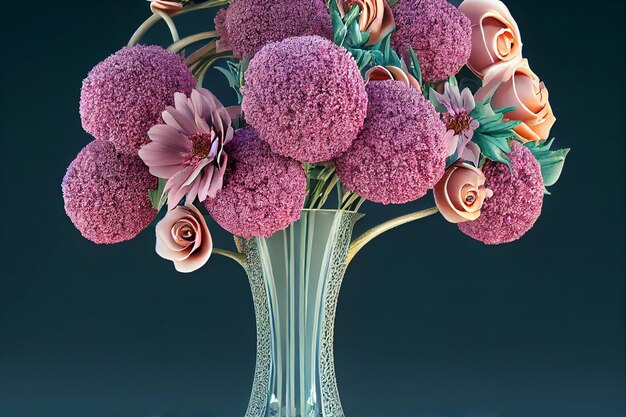 renderização em 3D lindo buquê de flores