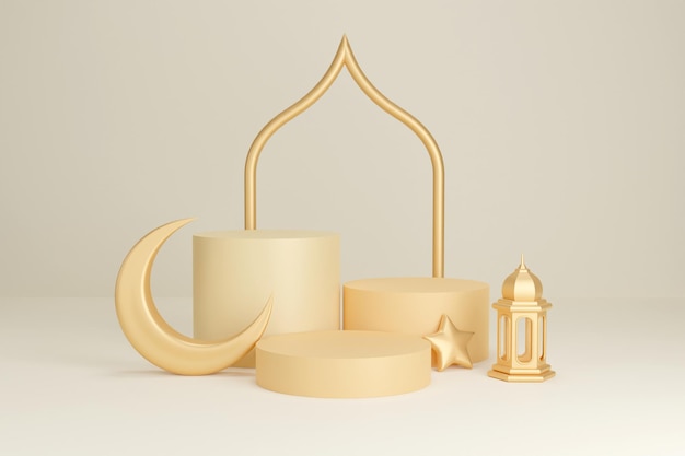 renderização em 3D ou pódio de ramadã de luxo com decorações