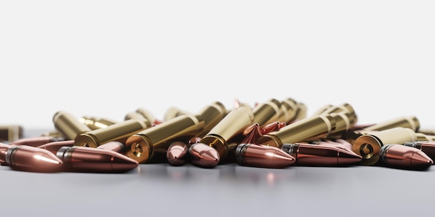 Renderização em 3D realista de balas Balas de rifle closeup Cartuchos para rifle e carabina