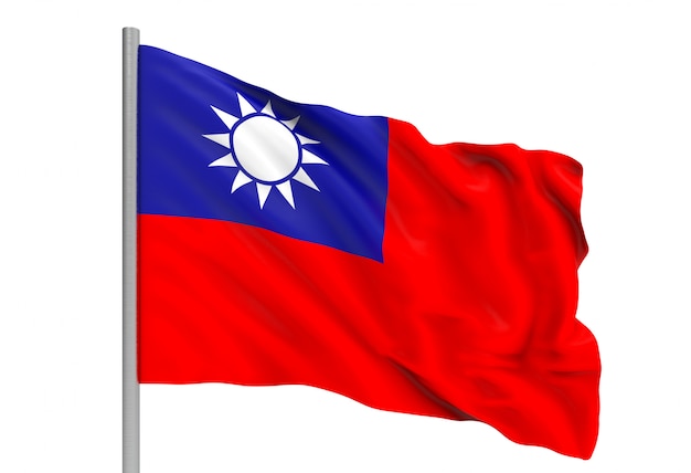 Renderização em 3d. ventoso fluindo bandeira nacional de Taiwan com traçado de recorte