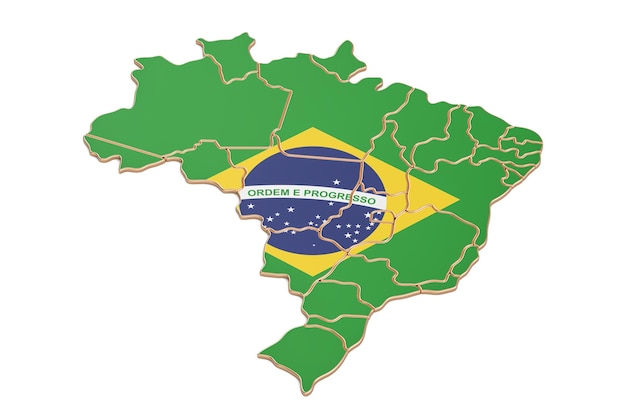 Renderização em close do mapa do Brasil em 3D
