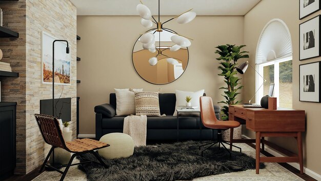 Foto renderização fotográfica 3d sala de estar moderna com decoração de luxo design de interiores de casa