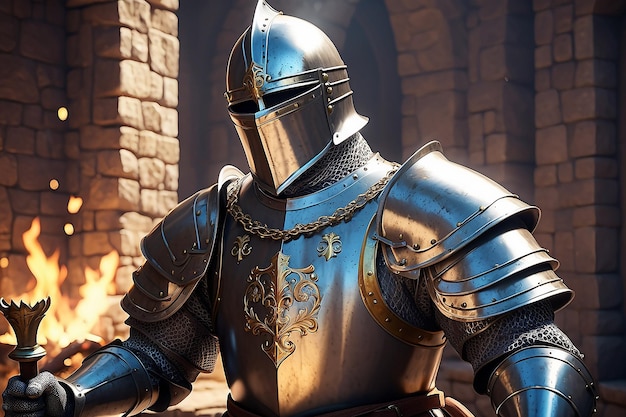 Renderização histórica medieval de cavaleiro