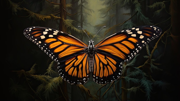 Renderização impecável de uma borboleta monarca em voo