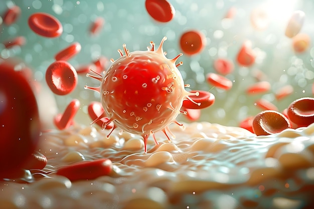 Renderização intrincada em 3D de células sanguíneas em medicina