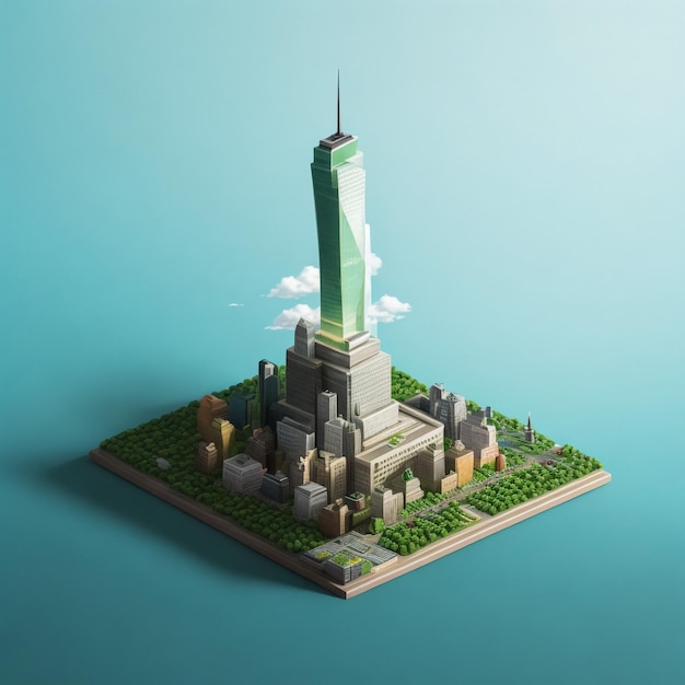Renderização isométrica em 3D da Estátua da Liberdade em Nova York