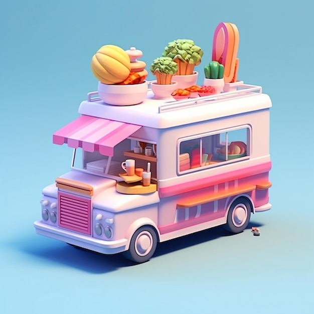 Renderização legal em 3D de caminhão de comida