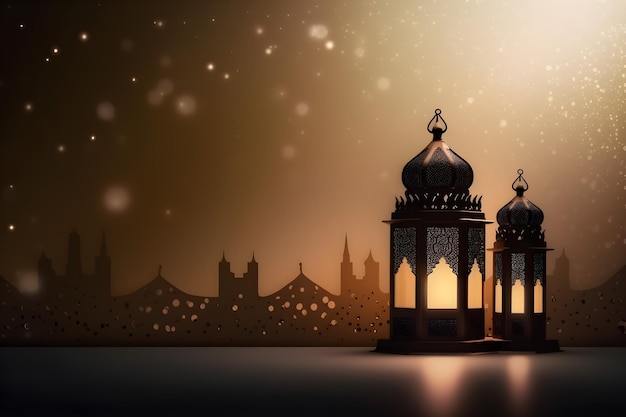 Renderização Ramadhan Kareem Background 3d com espaço em branco gerado ai