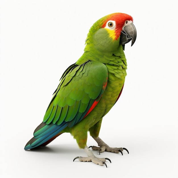 Renderização realista de um papagaio de tamanho médio isolado em fundo branco Generative Ai